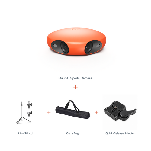 What the set includes: Ballr AI Sports Camera, 4.8m tripod, carry bag and quick-release adapter