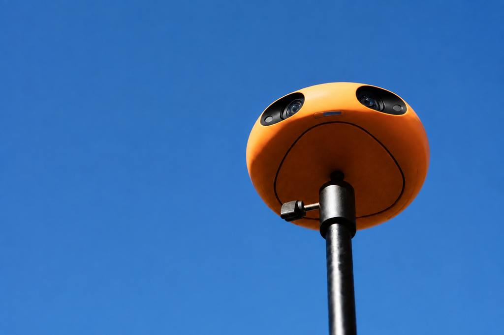 Ballr AI Sports Camera mounted high against a blue sky; support not included